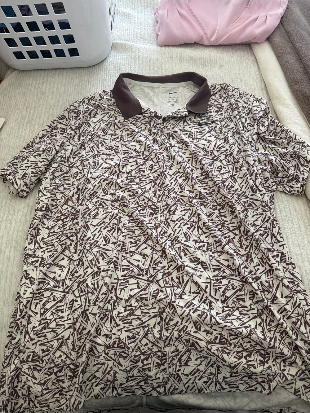 Nike Cream Polo with Brown Golf Tee Graphic